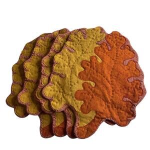 Quilted Leaf Placemats Set of 4 Orange Fall Autumn Thanksgiving Rustic Boho